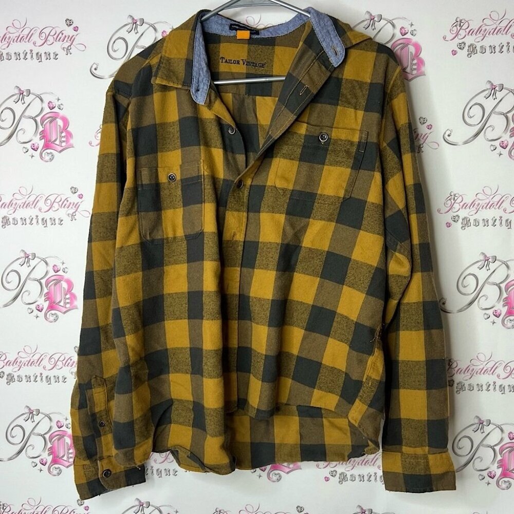 Luxe performance tailor vintage plaid Men's Mustard and Charcoal Checkered Shirt